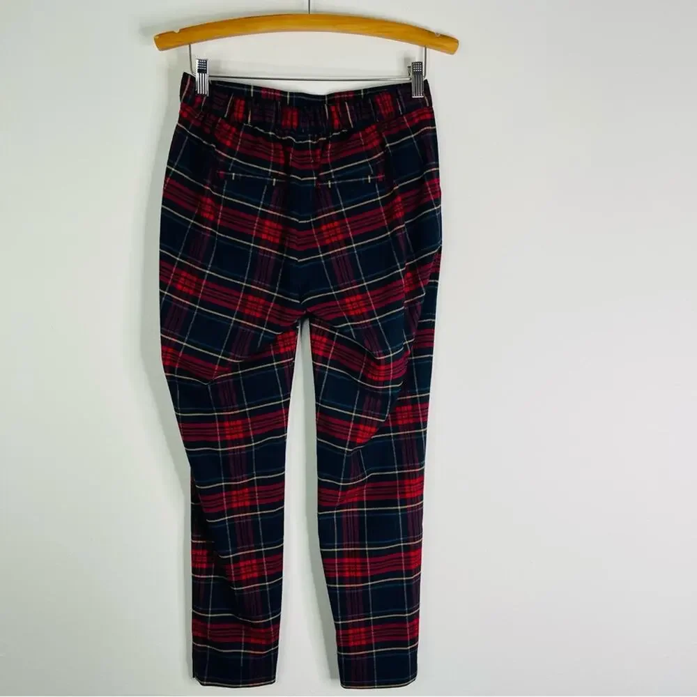 Banana Republic blue red plaid preppy flannel cropped ankle Hayden pants 0 - Picture 4 of 6
